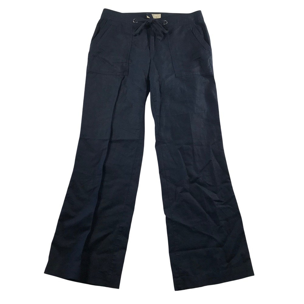 Banana Republic Martin Fit Navy Linen Cotton Wide Leg Drawstring Pants Size 8